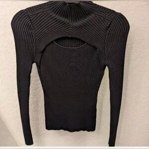 WHBM Ribbed Black Ribbed Cut out Sweater